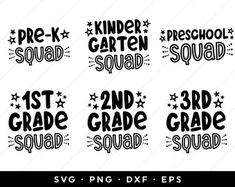 学校 SVG バンドル、学校チーム SVG、幼稚園、就学前、1 年生、2 年生、3 年生、4 年生、5 年生、6 年生、7 年生、8 年生、デイケア シャツ SVG、カット ファイル、Cricut