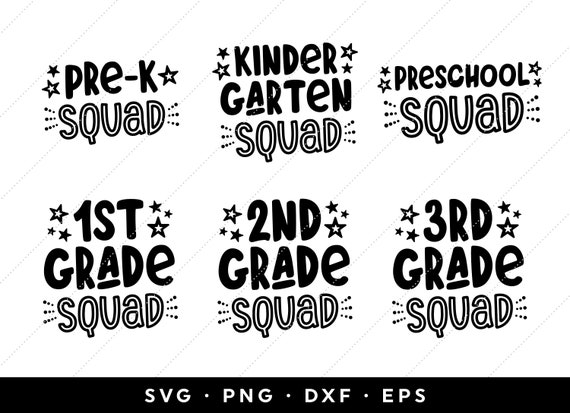 School SVG Bundle, School Squad SVG, Kindergarten Pre-K Preschool 1st 2nd 3rd 4th 5th 6th 7th 8th Grade Daycare Shirt SVG, Cut File, Cricut