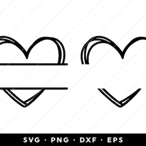 Split Heart SVG, Doodle Heart Monogram SVG, Monogram Heart SVG, Hand Drawn Heart svg, Heart Clip Art, Heart Clipart, Template, Cricut