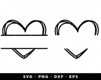Split Heart SVG, Doodle Heart Monogram SVG, Monogram Heart SVG, Hand Drawn Heart svg, Heart Clip Art, Heart Clipart, Template, Cricut