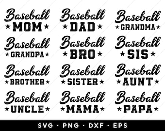 Baseball SVG Bundle, Baseball Family SVG, Baseball Mom Dad Grandma Grandpa Brother Sister SVG, Sports svg, Cricut, Silhouette, png dxf eps