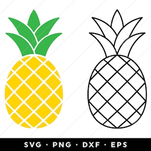 May include: A yellow pineapple with a green top, and a black outline of the same pineapple.