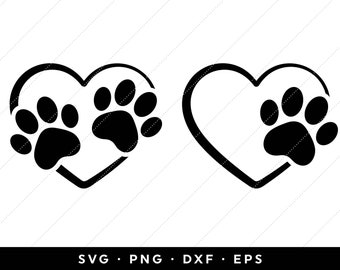 Heart Paw Print SVG, Dog Paw Heart SVG, Dog Love SVG, Dog Heart svg, Cat Heart svg, Template, Instant Download, Cut Files, Silhouette
