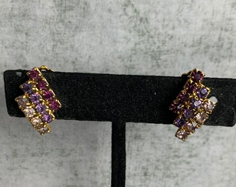 Vintage Purple HombreRhinestone Clip On Earrings