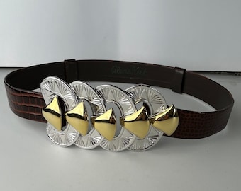 Vintage Alexis Kirk Gold & Silver Tone Statement Belt: Faux Snakeskin