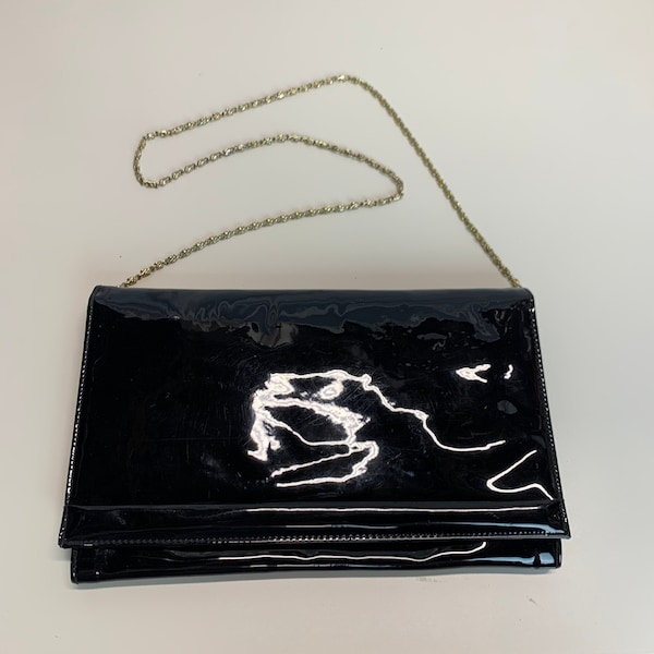 Vintage Ande Black Faux Patent Leather Shoulder Purse