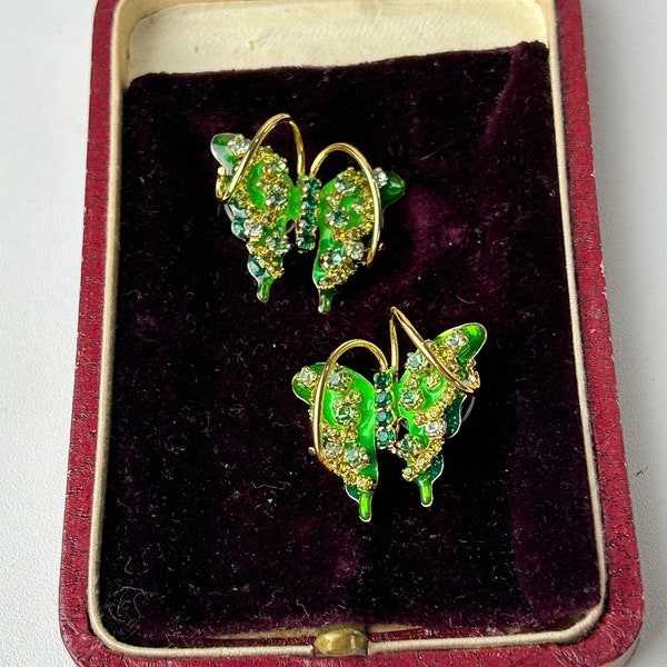 Lunch at The Ritz Green Butterfly Earring with Rhinestones