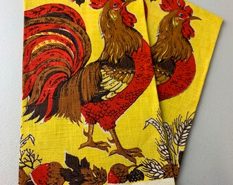 New, Vintage 70s Pair of Rooster Dish Towels