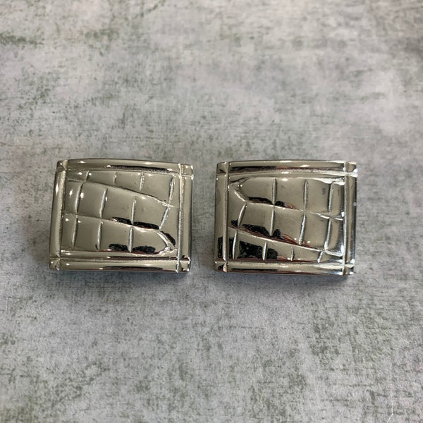 Vintage Alexis Kirk Silver Tone Crocodile Design Statment Clip On Earrings