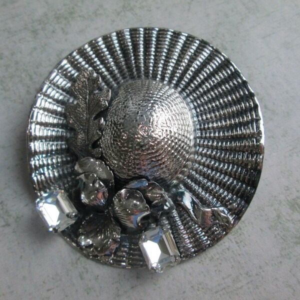 Broche Vintage Ermani Bulatti Années 80 – Ématite Et Onyx – Occasion Élégante