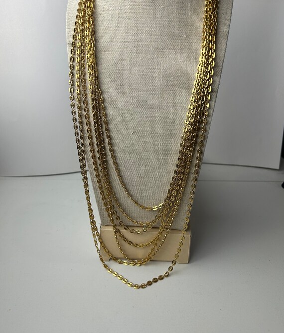 Vintage Crown Trifari 7 Strand Chain 28 inch Neck… - image 1