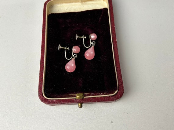 Vintage Pink Moon Glow Teardrop Screw Back Earrin… - image 4
