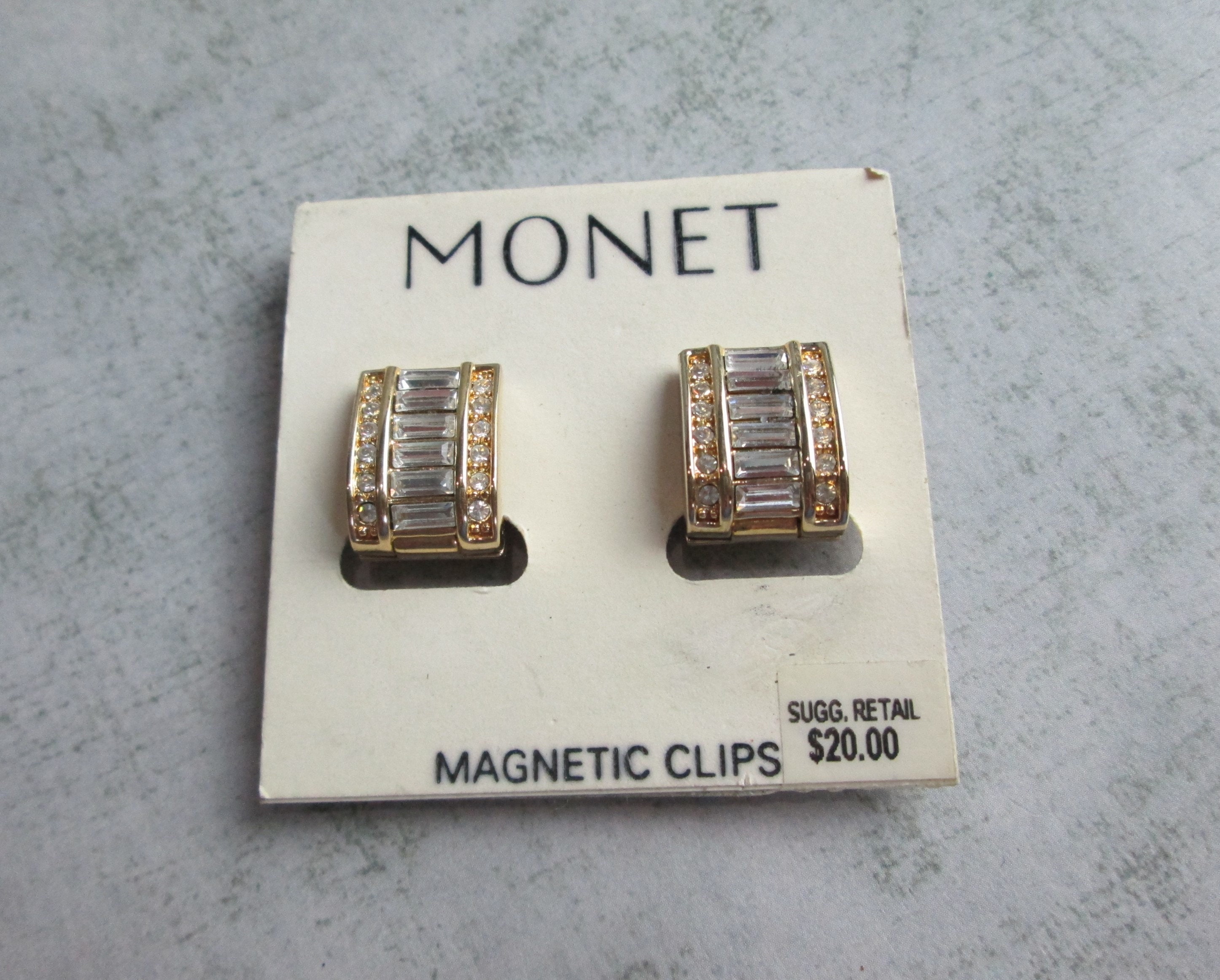 Monet Rhinestone and Gold Magnetic Clip on Earrings 