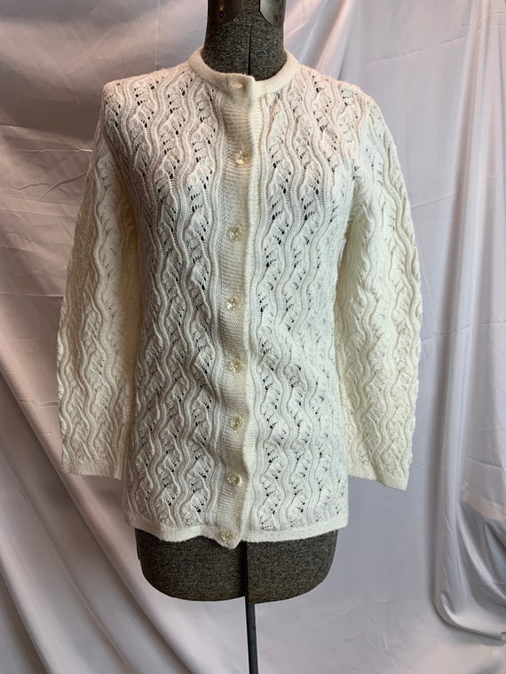 Vintage Jantzen 1960s Ivory Cardigan Sweater - Si… - image 2
