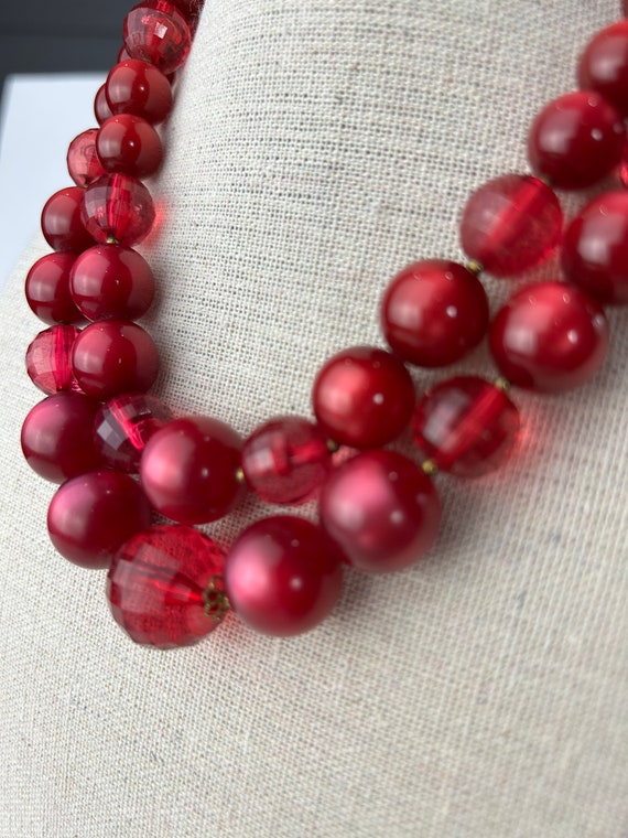 Vintage Red Moonglow Double Strand Beaded Necklace - image 3