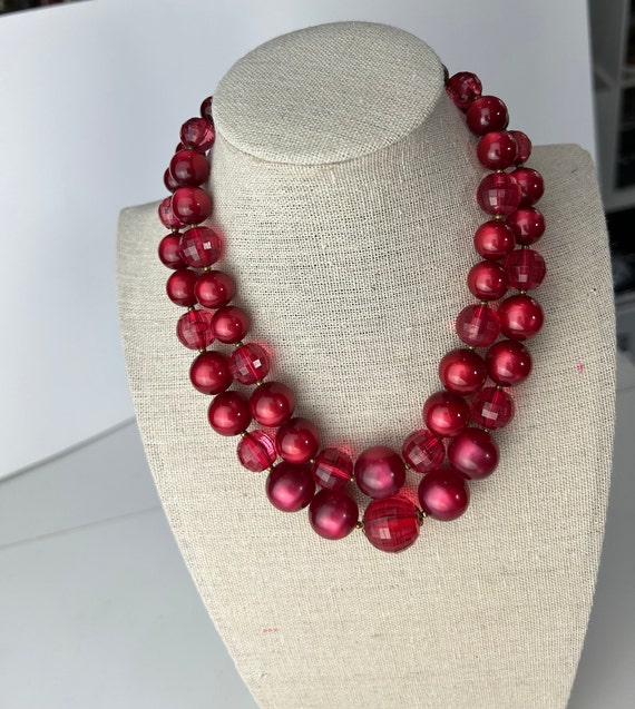 Vintage Red Moonglow Double Strand Beaded Necklace - image 8