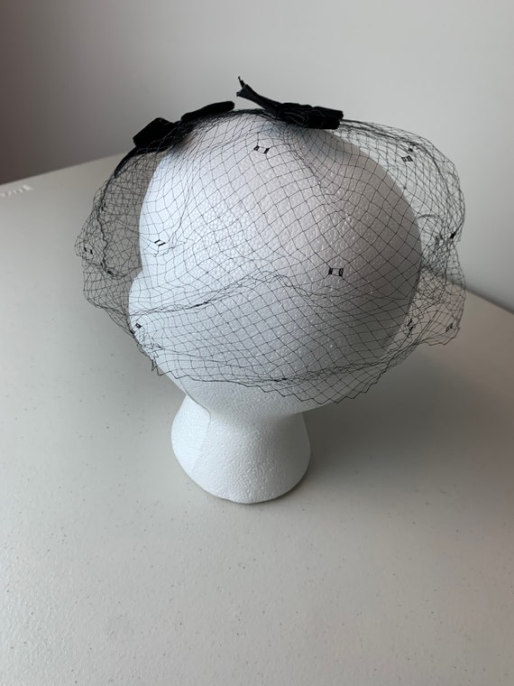 Vintage Black Velvet and Mesh Fascinator / Mini H… - image 4