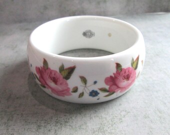 Vintage Kenneth Jay Lane KJL Royal Worcester Bone China Rose Bangle Bracelet