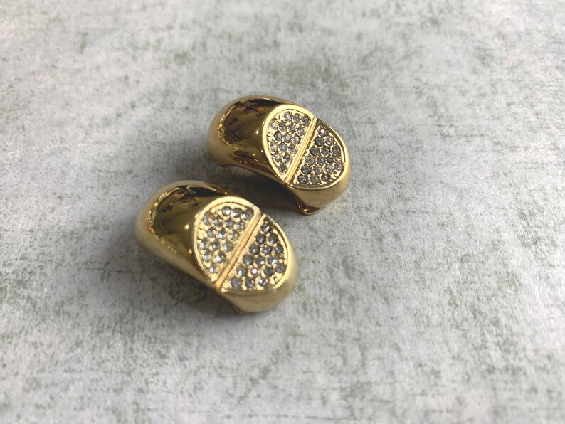 Vintage Valentino Rhinestone and Gold Clip On Earrings image 4