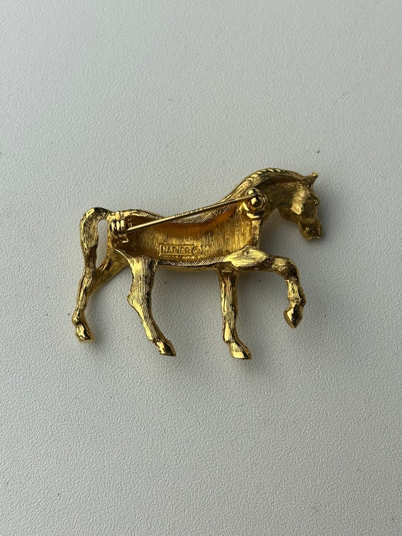 Vintage Napier Gold Tone Horse Brooch - image 5