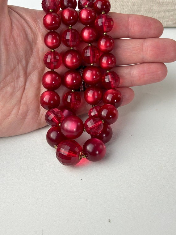 Vintage Red Moonglow Double Strand Beaded Necklace - image 6