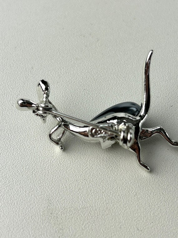 Vintage Silver with Faux Pearl Kangaroo Brooch - image 8