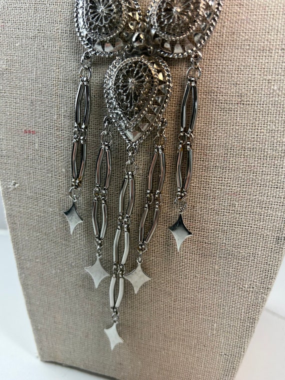 Vintage Silver Tone Dangle Statement Necklace - image 9
