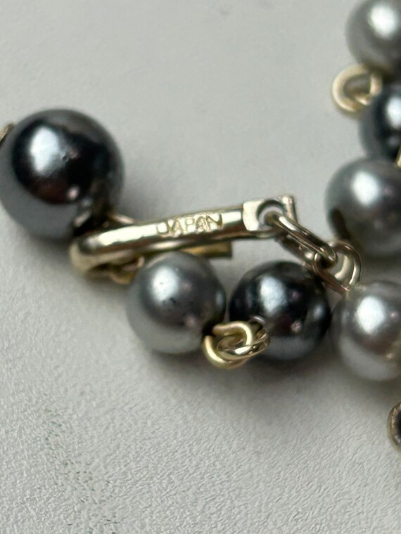 Vintage Japan Four Strand Grey and Pearl Beaded N… - image 7