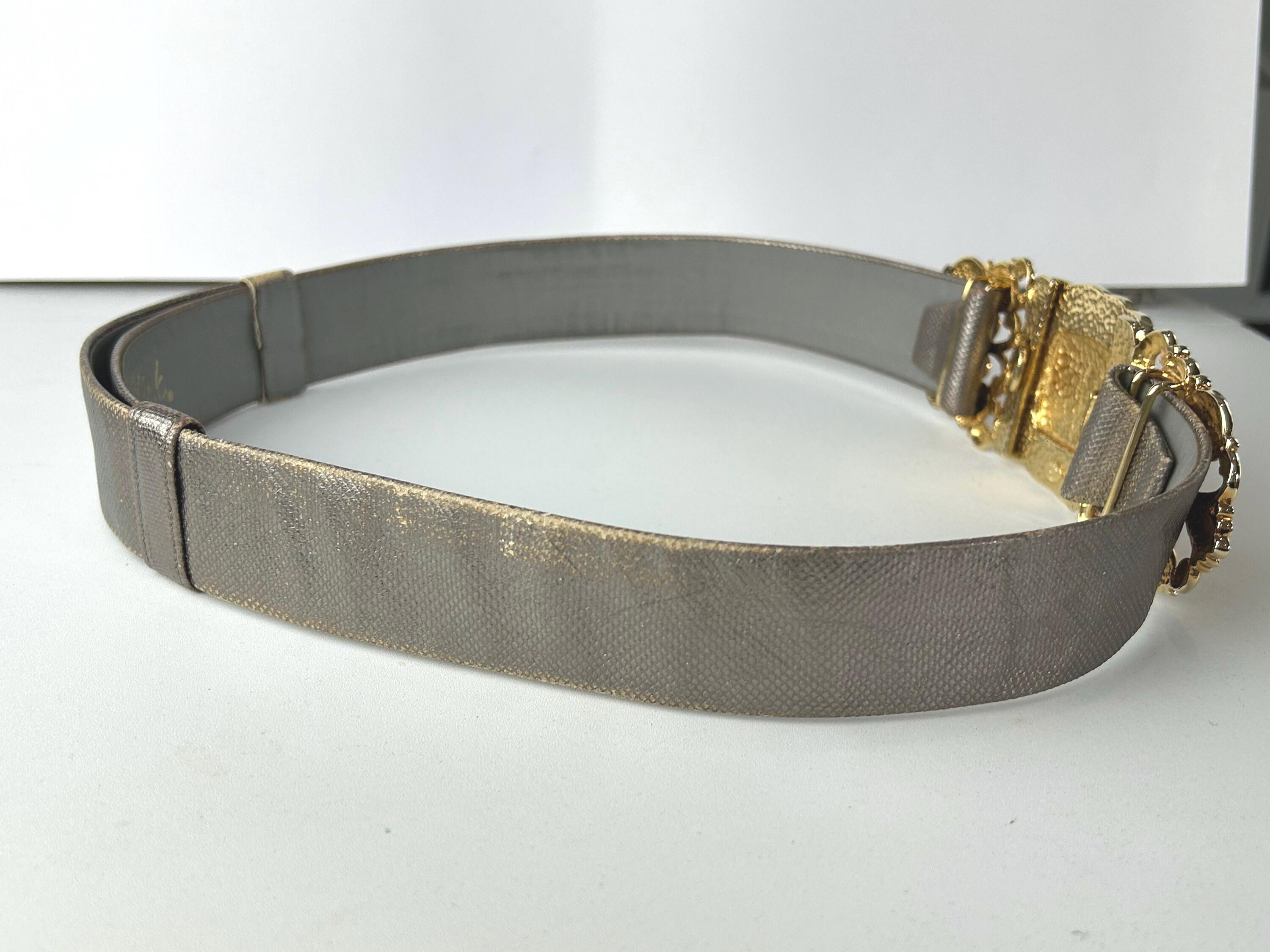 Vintage Alexis Kirk Gold Tone Buckle Belt Snakeskin Adjustable Statement Vintage Alexis Kirk Gold & Silver Tone Statement Belt: Faux  main image 2