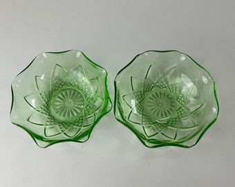 Pair of Vintage Hazel Atlas Green Uranium Glass Bowls