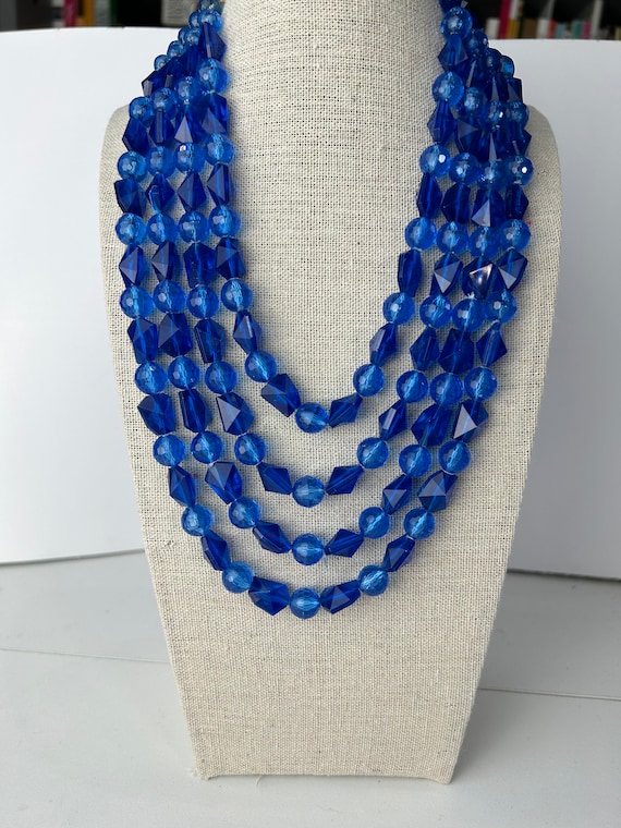 Vintage West Germany Blue 4 Strand Beaded Necklace