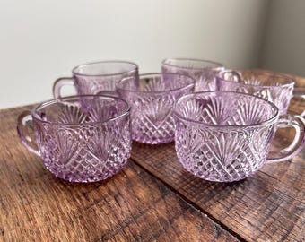 Vintage Set of 6 Cut Crystal Amethyst Punch Cups