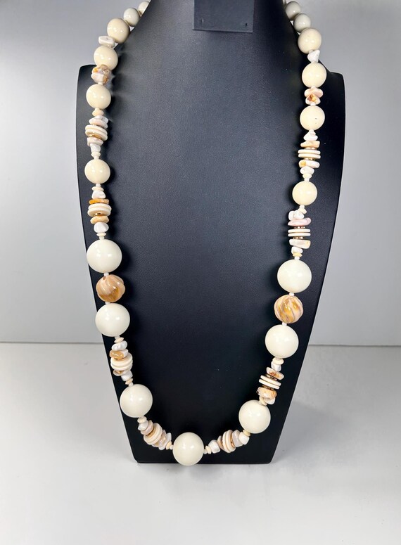 Vintage Miriam Haskell 30 inch Beaded Stone and Shell Necklace
