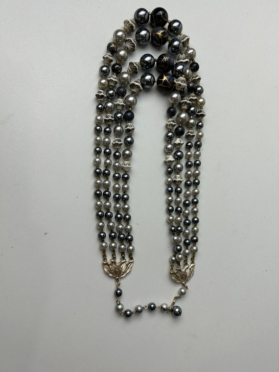 Vintage Japan Four Strand Grey and Pearl Beaded N… - image 8