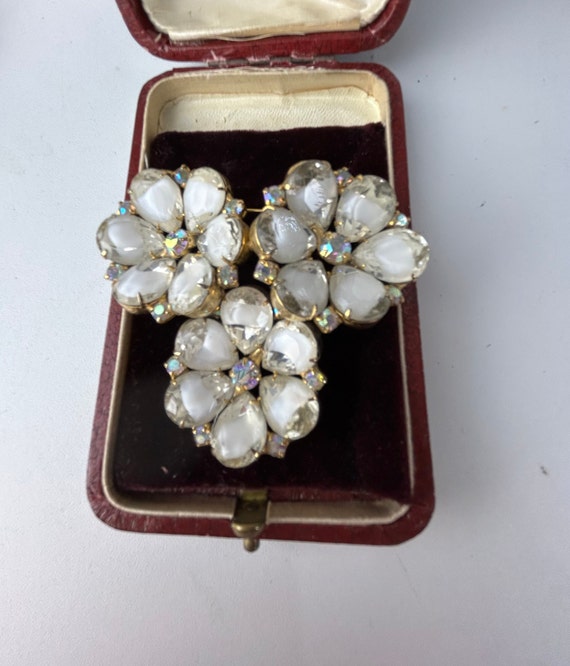 Vintage White Givre Glass and Rhinestone Triple Fl