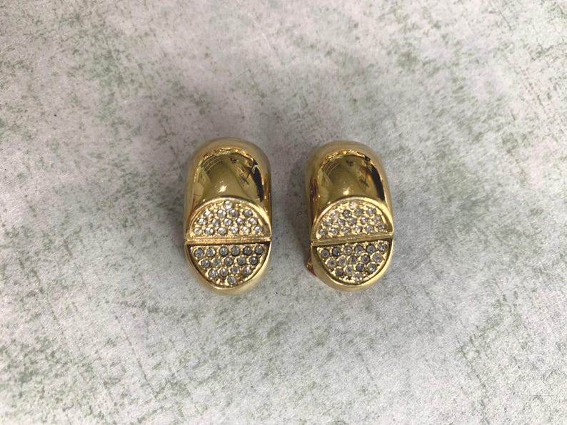 Vintage Valentino Rhinestone and Gold Clip On Earrings image 2