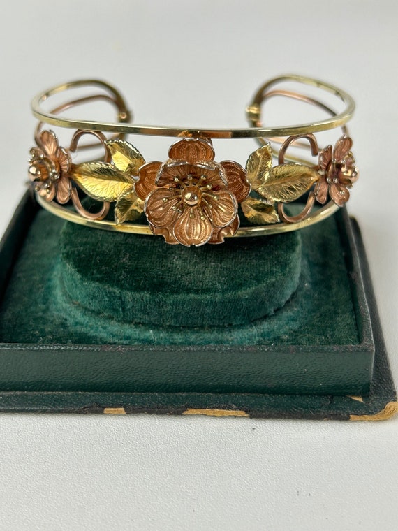 Vintage Copper and Gold Floral Cuff Bracelet