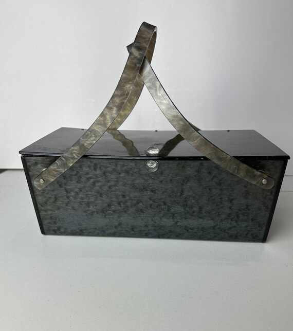 Vintage MCM Grey Lucite Top Handle Box Purse