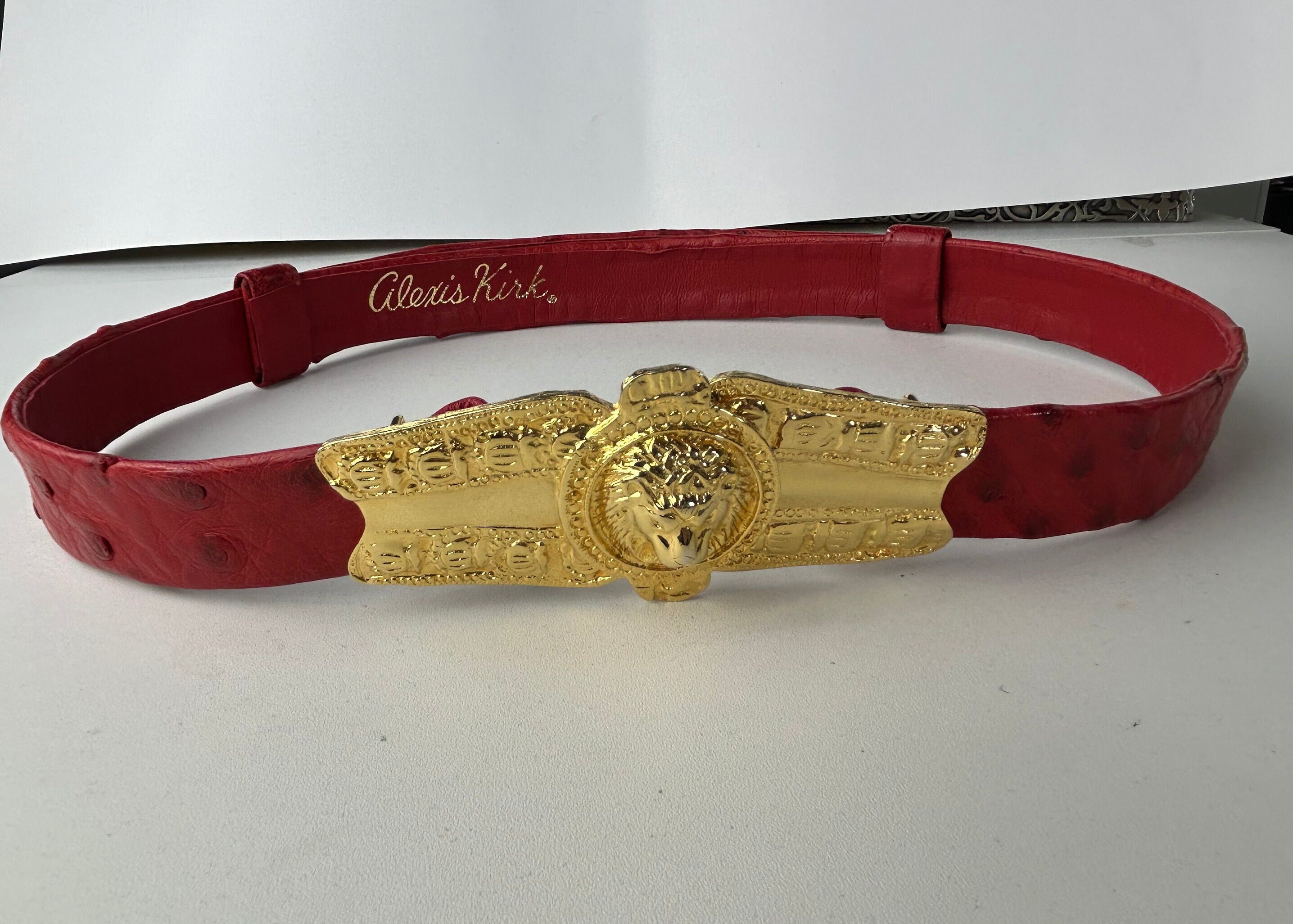 Alexis Kirk Red Leather Gold Tone Buckle Belt A couple of vintage finds from today ❤️. An amazing brown  main image 4