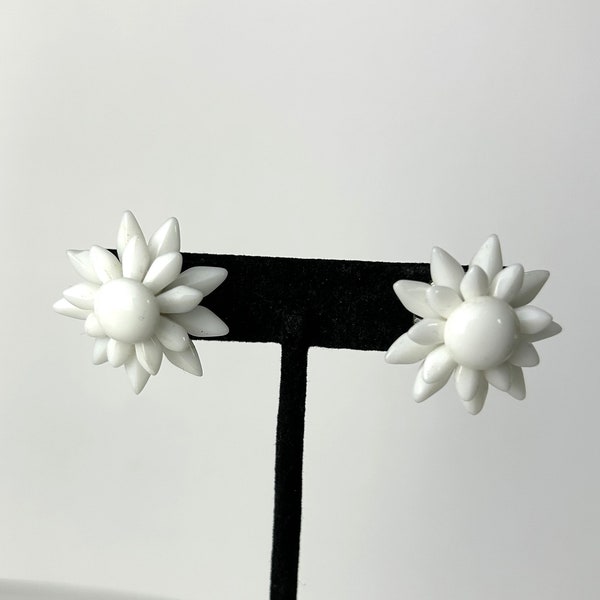 Vintage Milk Glass Flower Screw Back Earrings