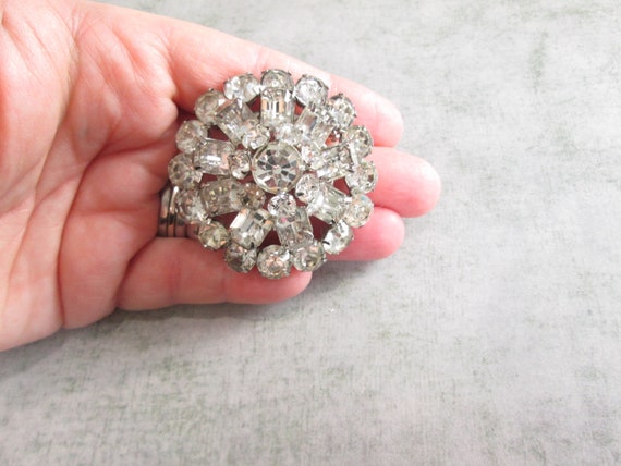 Vintage Domed Clear Rhinestone Brooch - image 4