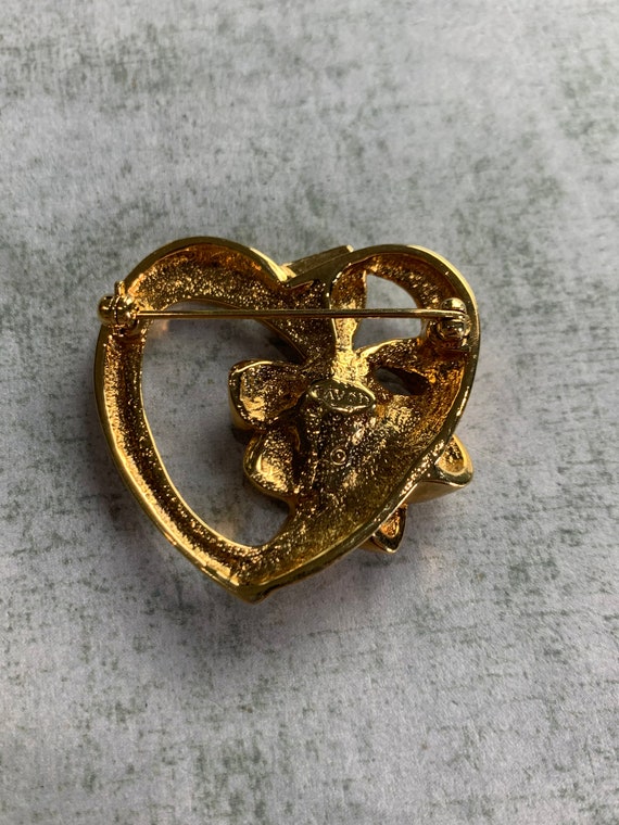 Vintage Avon Gold Tone Heart With Bow Brooch - image 4