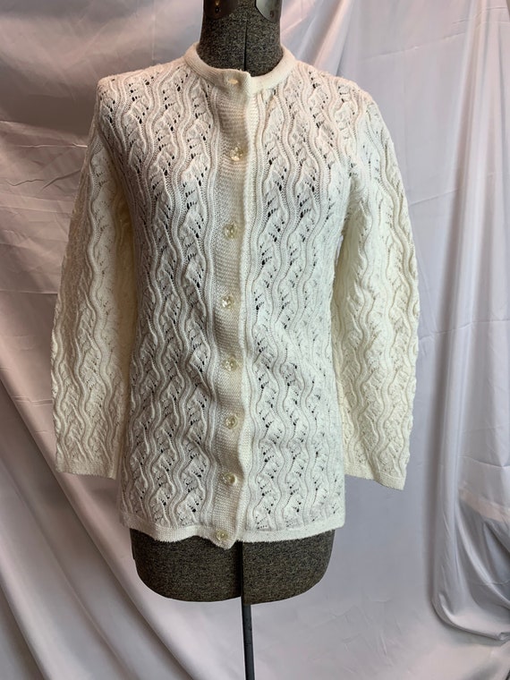 Vintage Jantzen 1960s Ivory Cardigan Sweater - Si… - image 1