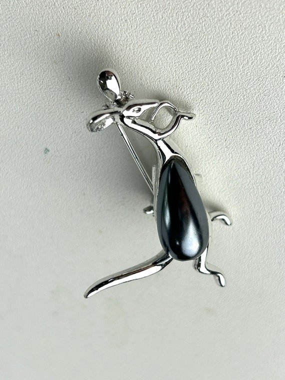 Vintage Silver with Faux Pearl Kangaroo Brooch - image 1