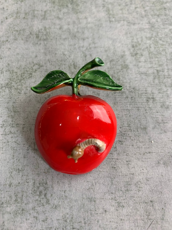 Vintage ART Arthur Pepper Red Apple with Worm Broo