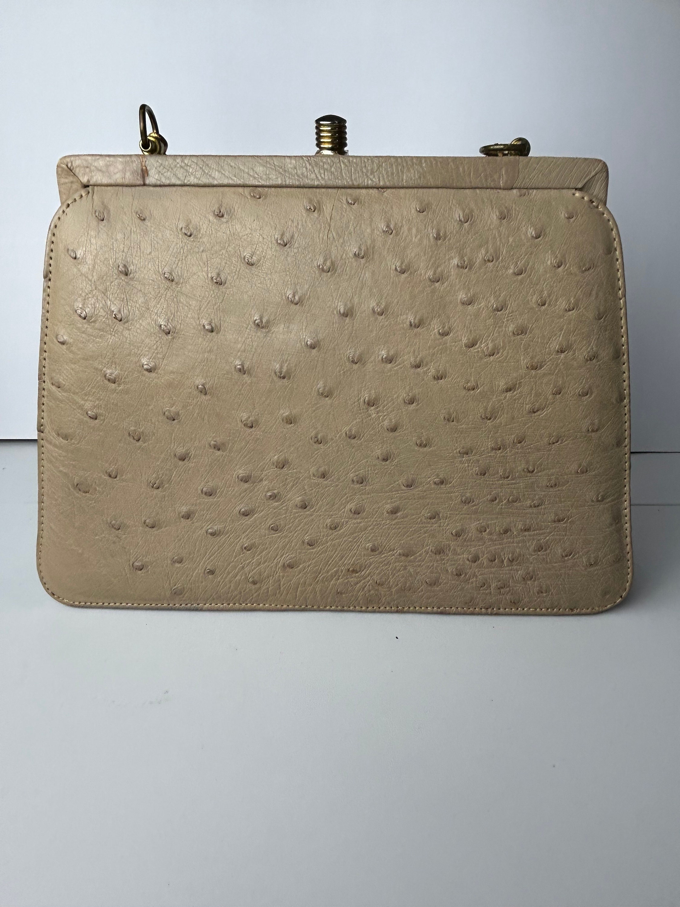 Vintage Corbeau Curio Ostrich Leather Tan Shoulder Bag