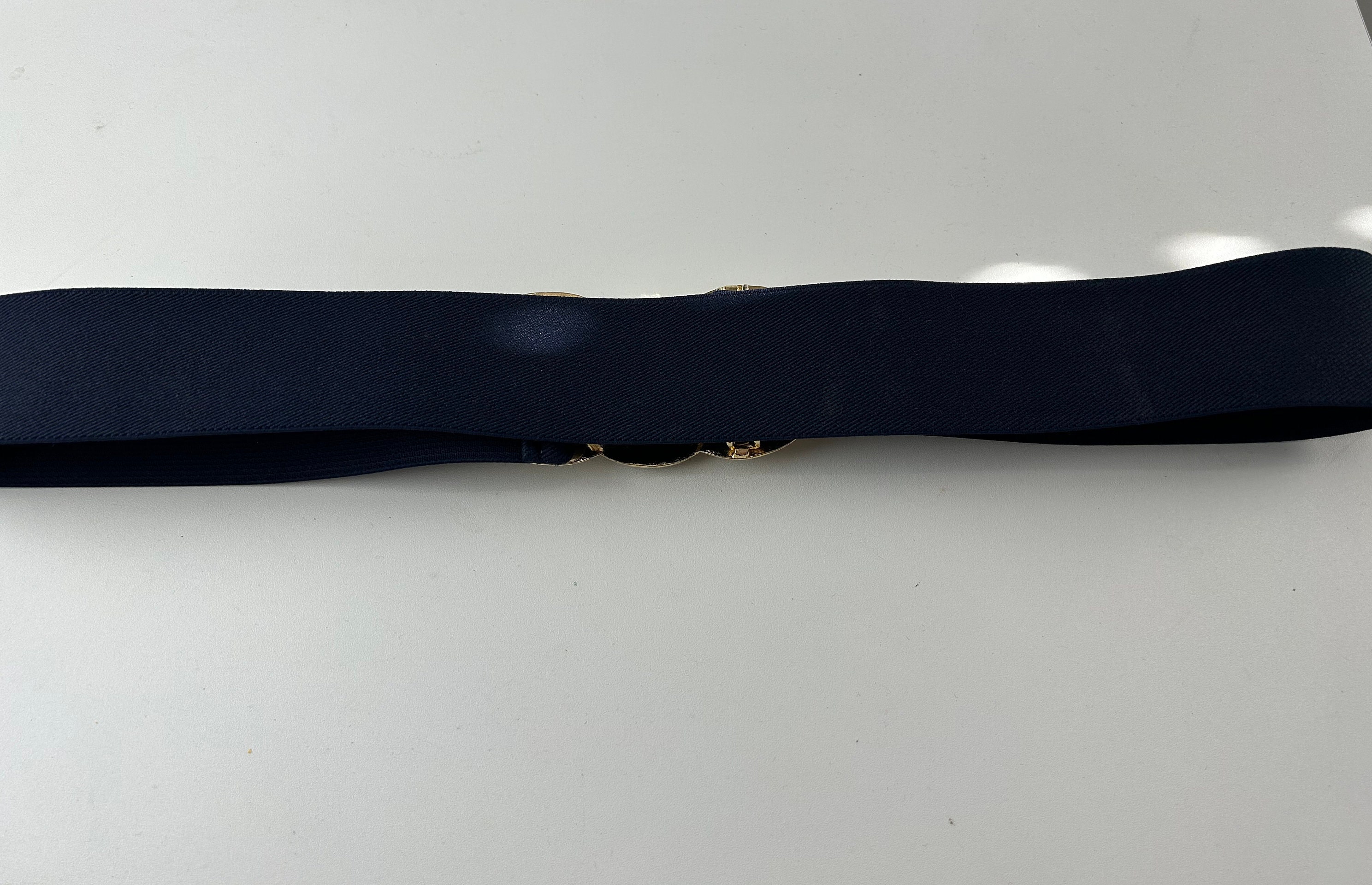 Nani Lewis Blue Large Gold Buckle Elastic Belt & Swan Buckle Vintage GB 25mm Navy Blue Ladies Elasticated Stretch Belt With Gold  main image 2