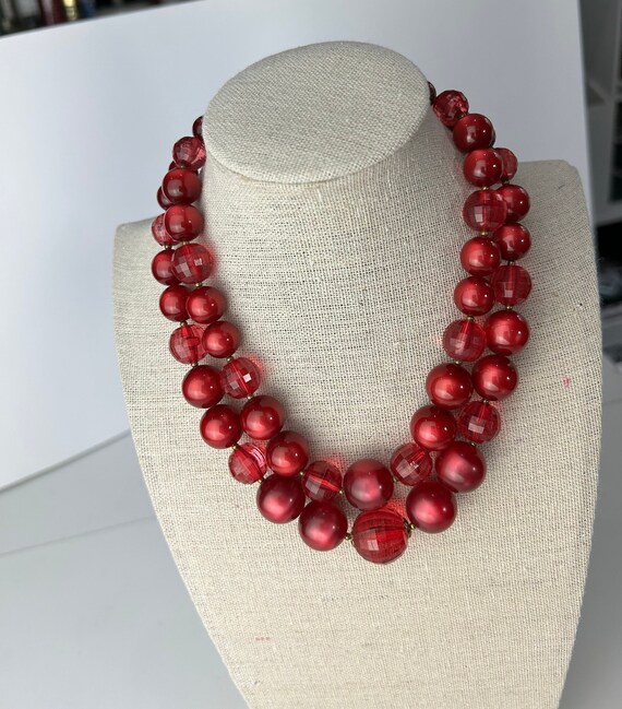 Vintage Red Moonglow Double Strand Beaded Necklace - image 1