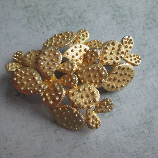 Vintage Tortolani Gold Tone Prickly Pear Cactus Brooch