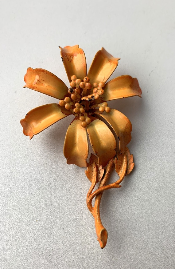 Vintage Hedy Orange Enamel Flower Brooch